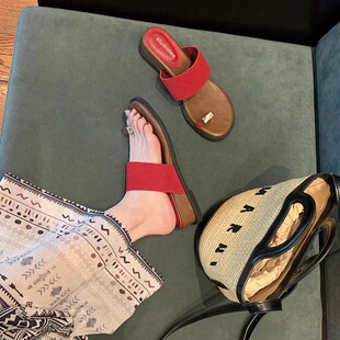 一字带套趾人字平底夹趾拖鞋 葡萄妈同款 增高4cm 版 同款