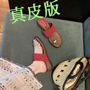 一字带外穿套趾人字平底夹趾拖鞋 葡萄妈同款 增高4cm