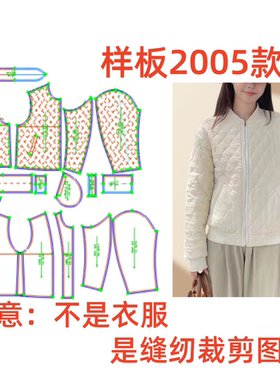 服装纸样裁剪图2005款女士基础款夹棉棒球服外套样板图diy1:1设计