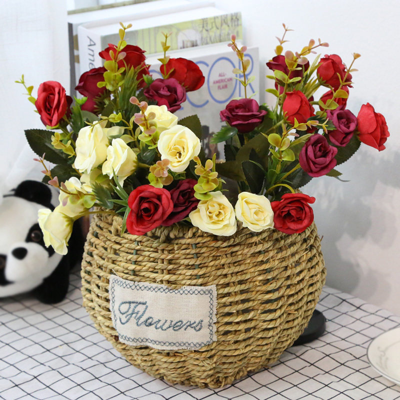 仿真花篮套餐客厅餐桌玫瑰花绿植摆设家居装饰品假花装饰插花花艺