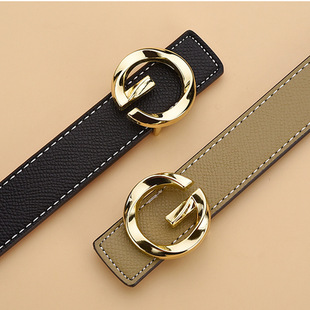 连衣裙收身潮束腰 简约百搭ins风衣衬衫 女士牛皮腰带女款 韩版