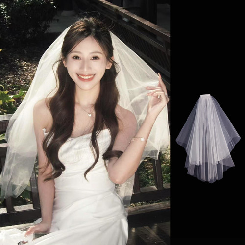 领证登记小头纱拍照道具短款新娘主婚纱头饰简约求婚法式高级白色