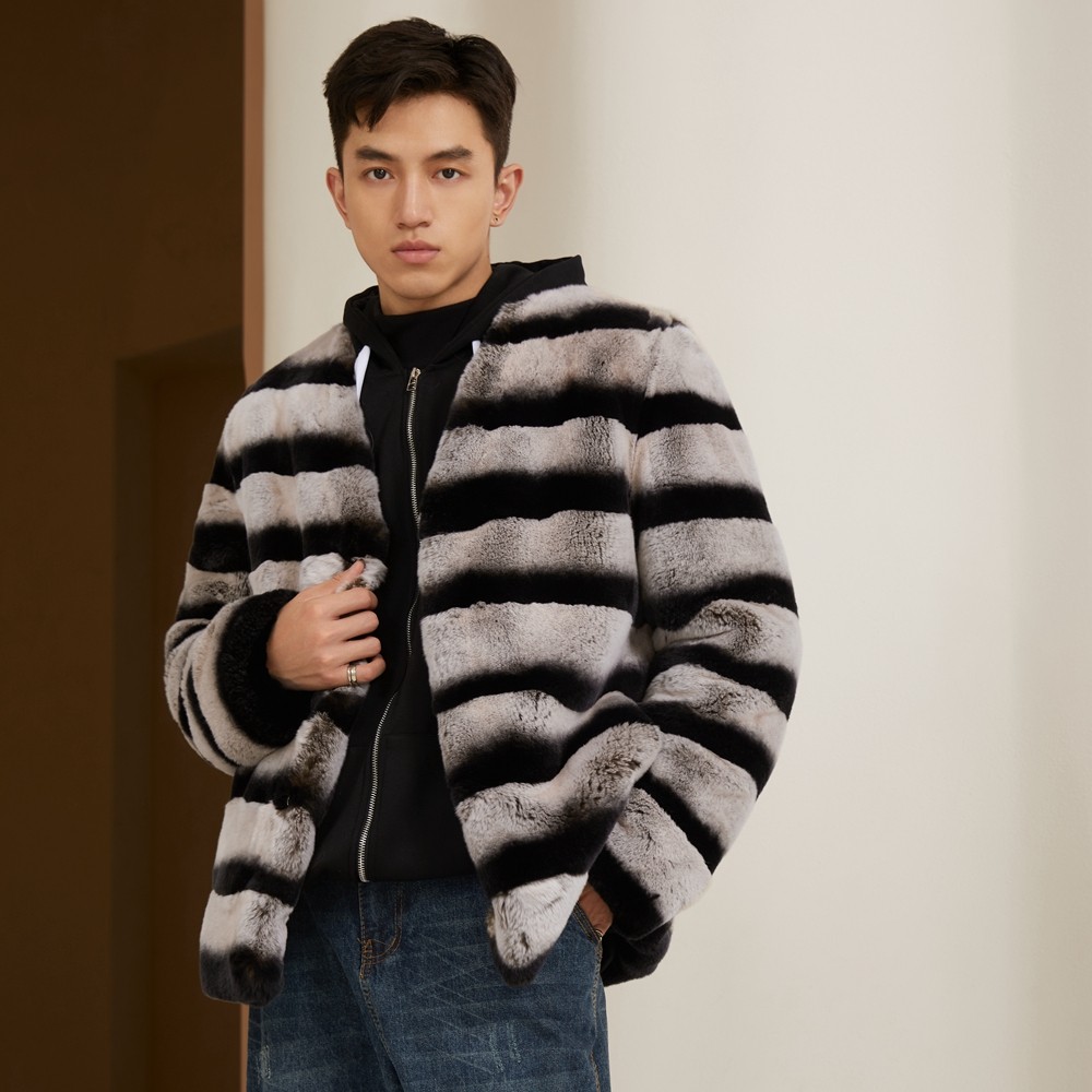 皮草外套男2025冬季新款进口獭兔毛条纹夹克皮毛一体短款宽松大衣,男装,皮草,淘宝优惠券,粉丝福利购,淘宝优惠卷