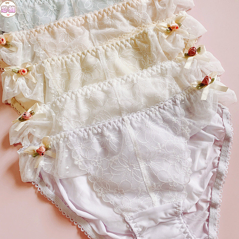 日单 花嫁 日系甜美花朵装饰牛奶丝内裤少女三角裤lolita