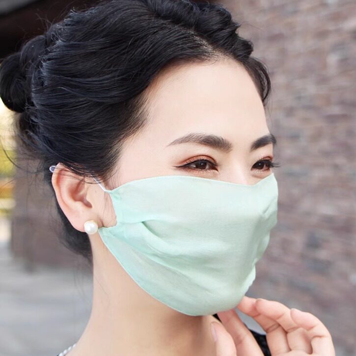 夏季薄款透气双层桑蚕丝真丝防晒口罩女可调节防尘面罩骑行防风沙