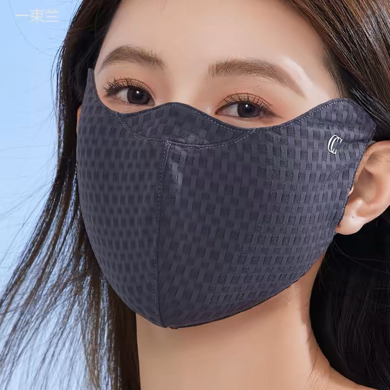 防晒口罩女夏季冰丝男防紫外线透气遮阳遮脸薄款加大夏天黑色面罩