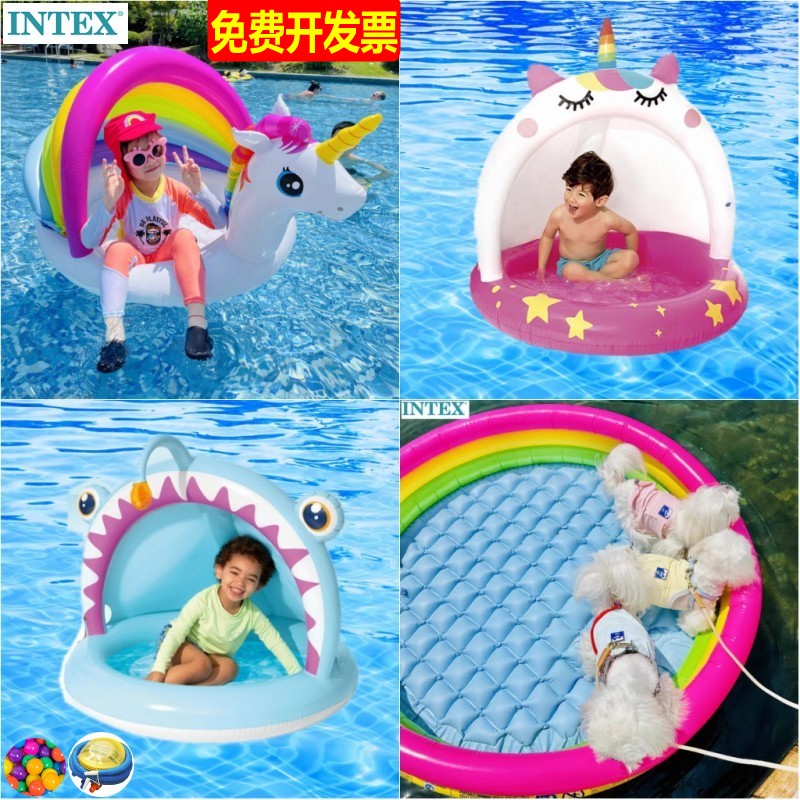 intex小猫狗戏水池坐船遮阳泳圈