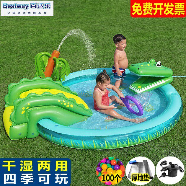 bestway大号多功能城堡滑梯喷水