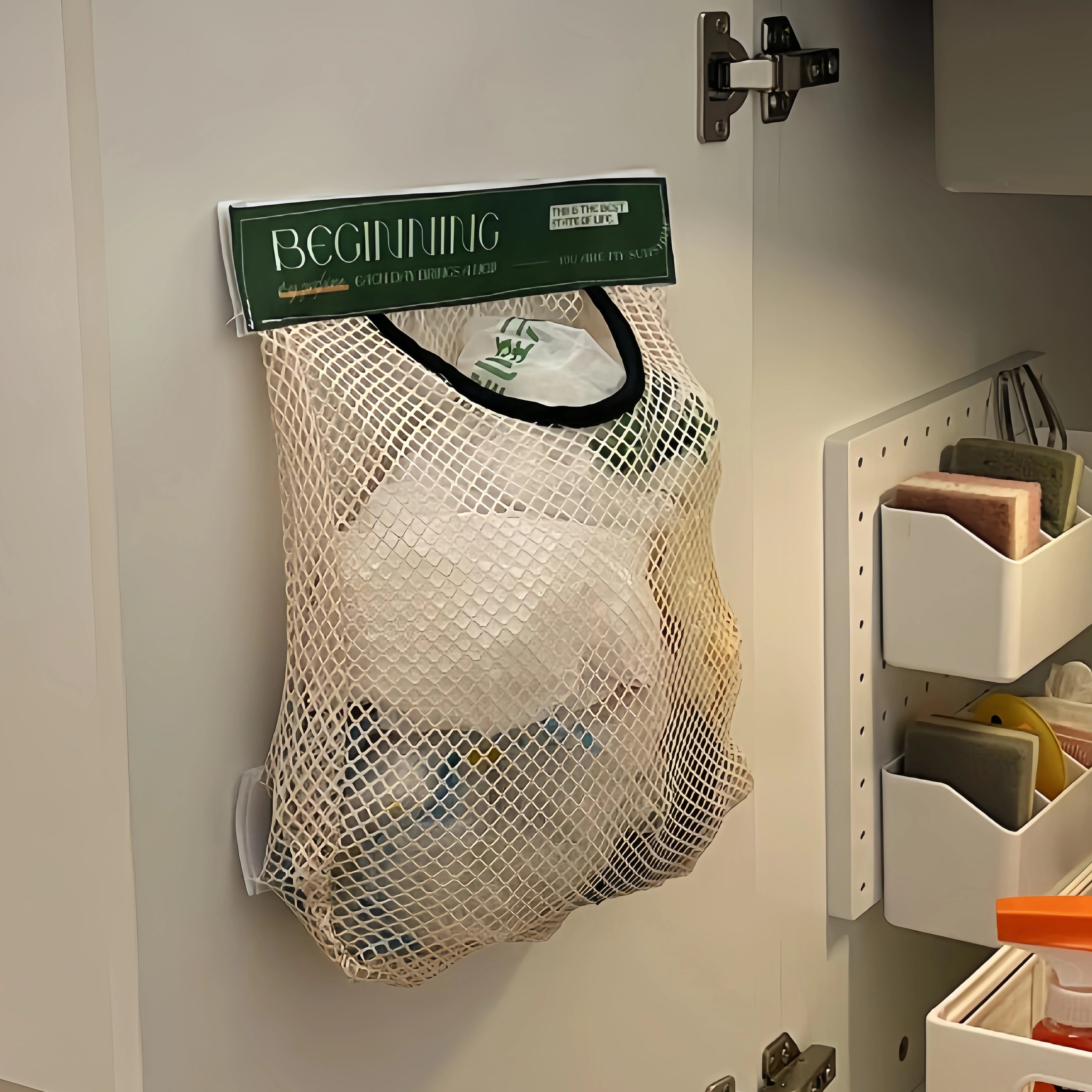 【厨房好物】垃圾袋收纳网兜神器橱柜门后挂钩收纳置物袋壁大容量,收纳整理,收纳挂袋,淘宝优惠券,粉丝福利购,淘宝优惠卷