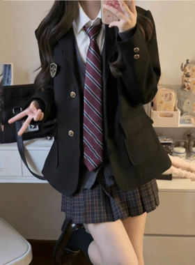 格瑞斯原创jk制服春秋季学院风校园套装女灰色黑色绀西服西装外套