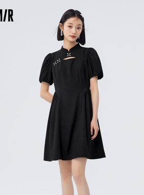 【大潘专享】森马国潮黑色连衣裙女2024新款夏季新中式裙子小黑裙