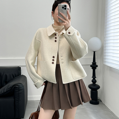 韩版双面羊绒大衣短款小香风