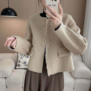 双面呢小香风单排扣毛呢外套 韩版 气质双面羊毛大衣女短款 秋冬新款