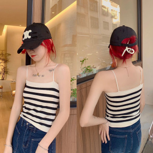 乳胶垫性感内衣 条纹一字肩吊带百搭棉质固定杯裹胸长款 新款 夏季