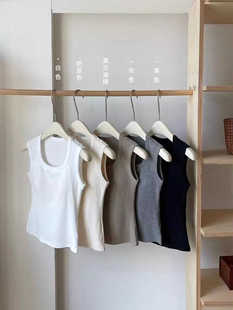 爆款春夏纯欲风方领上衣纯色百搭长款带胸垫背心女美背运动内衣