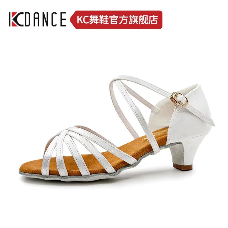 kc专业儿童拉丁舞鞋女童软底练功鞋2025新款白色考级比赛跳舞蹈鞋