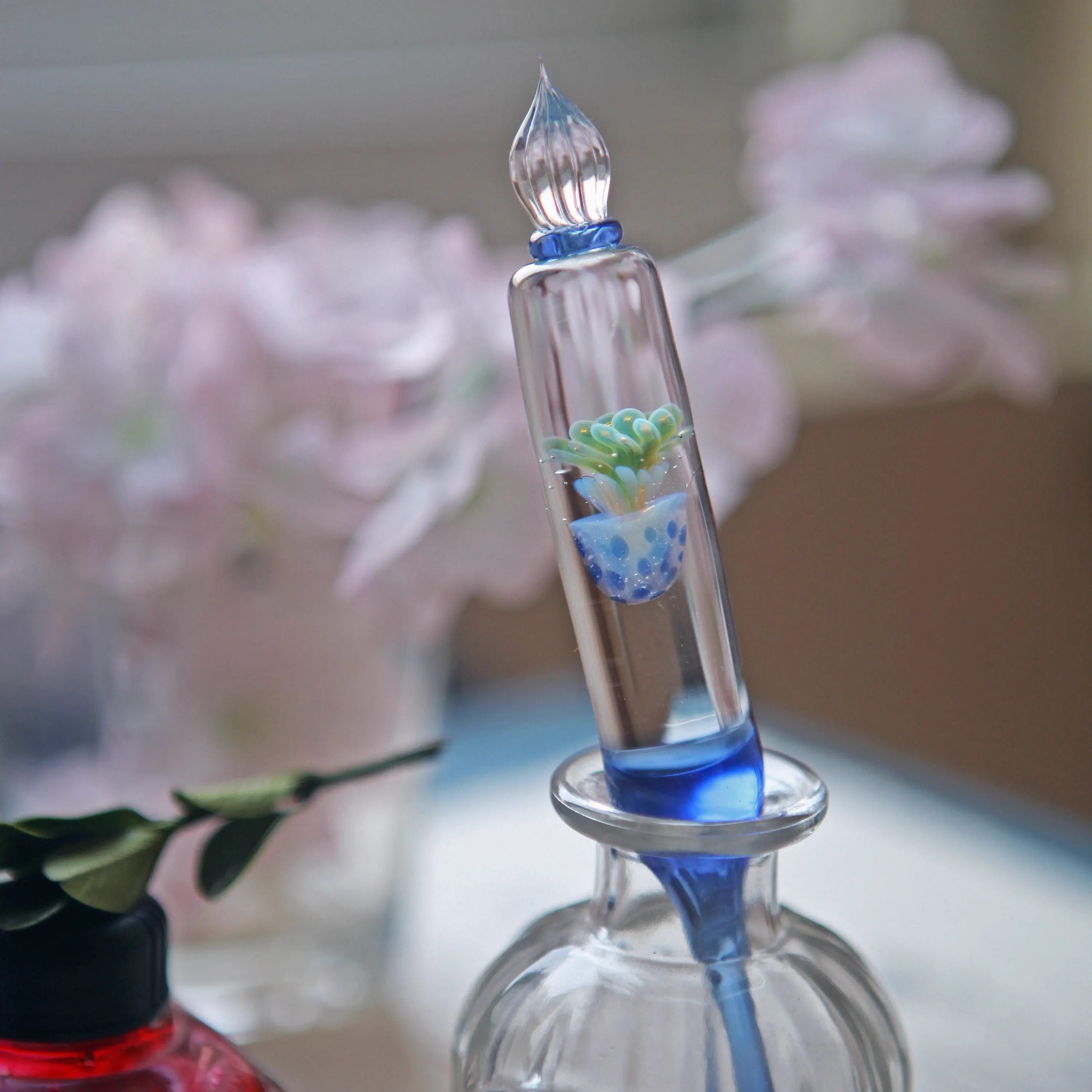 【七十二号笔家】试色蘸水笔蓝色半透明玻璃水母玻璃笔 glass pen,文具电教/文化用品/商务用品,蘸水笔,淘宝优惠券,粉丝福利购,淘宝优惠卷