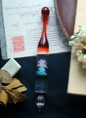 【七十二号笔家】酒红色玻璃水母玻璃笔彩墨手作蘸水笔Glass Pen