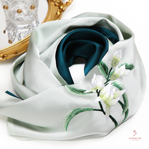 成都特色 蜀绣手工刺绣 桑蚕丝披肩真丝白玉兰围巾旗袍搭配送妈妈