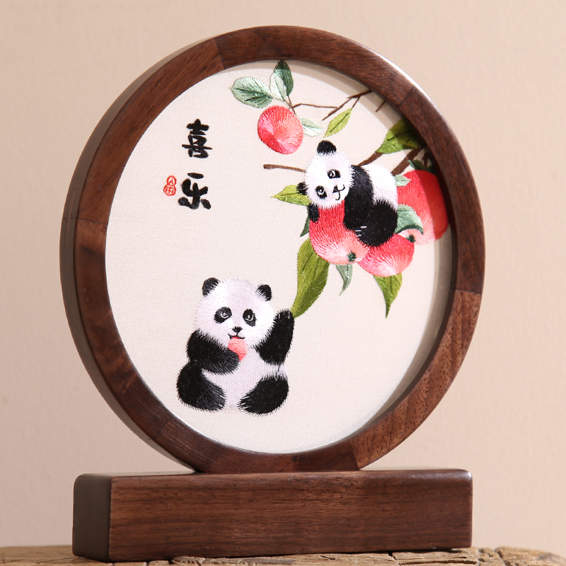 蜀绣双面绣大熊猫摆件中国风礼品