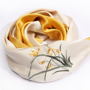 蜀绣手工刺绣桑蚕丝兰花围巾中国风旗袍外搭成都特色送妈妈送婆婆