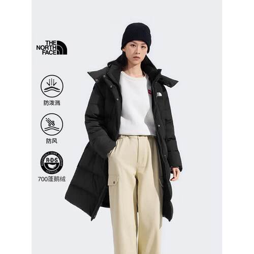 北面秋冬女长款鹅绒可拆袖羽绒服