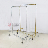 金色落地中岛架服装 展示架金属电镀出口货架带轮子单杠架店铺架子