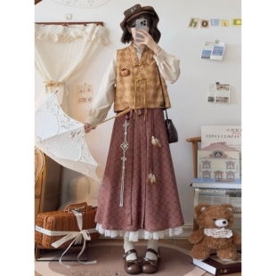 2026原创汉服女2025新款秋冬汉元素日常改良复古马甲破裙日常通勤
