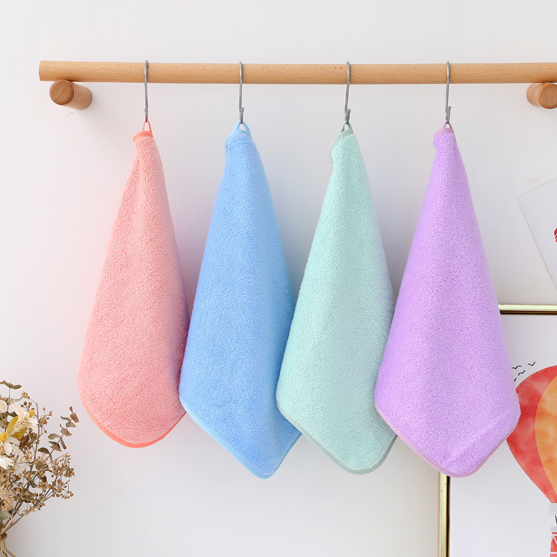 家用新生儿婴儿童小方巾珊瑚绒洗脸巾挂钩擦手巾比纯棉柔软吸水