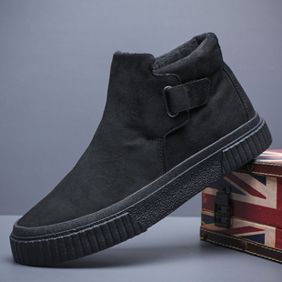 闪步冬季新款男鞋高帮马丁靴雪地靴加绒保暖棉鞋男一脚蹬懒人板鞋