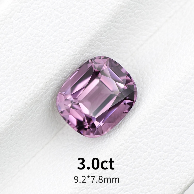 3.0ct 天然紫碧玺裸石灰紫色戒面宝石长方枕形彩宝珠宝定制镶嵌