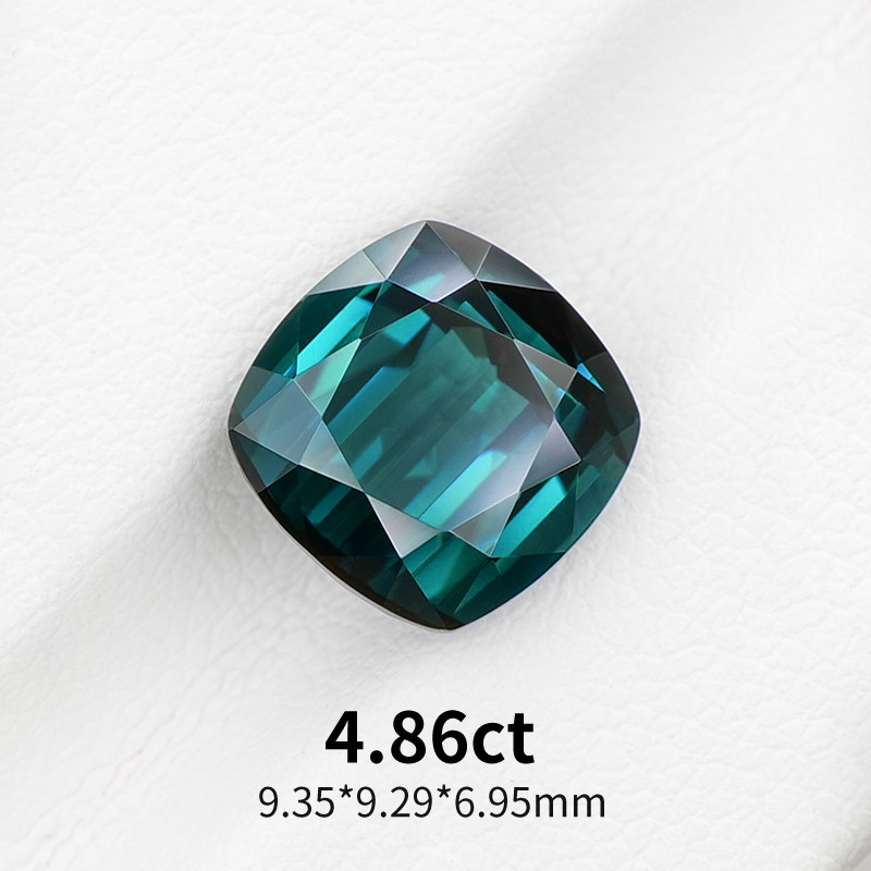 4.86ct天然蓝碧玺裸石枕形精切Indigo方形戒面高级彩宝珠宝定制