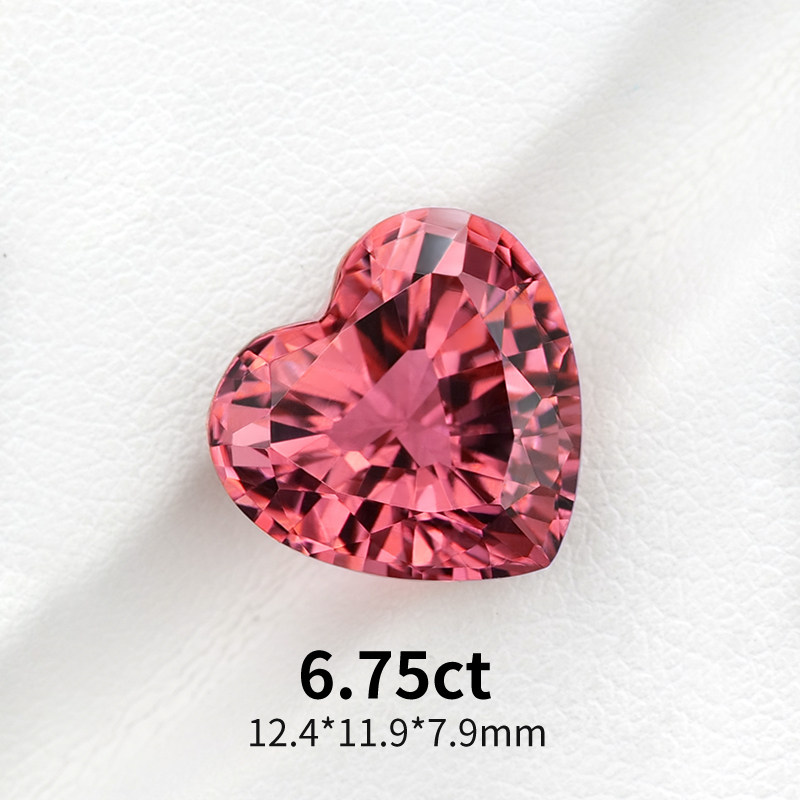6.75ct心形切割粉碧玺天然阿富汗莲花色碧玺裸石红粉色戒面彩宝
