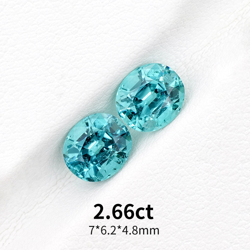 2.66ct天然阿富汗薄荷绿碧玺椭圆戒面裸石Tiffany蓝配对宝石