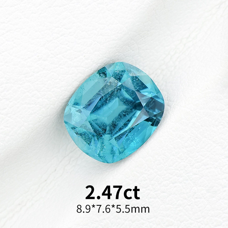 彩宝枕形戒面蓝绿碧玺2.47ct天然