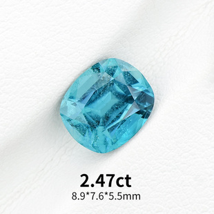 2.47ct枕形Lagoon碧玺天然蓝绿碧玺裸石戒面彩宝蓝色宝石珠宝定制