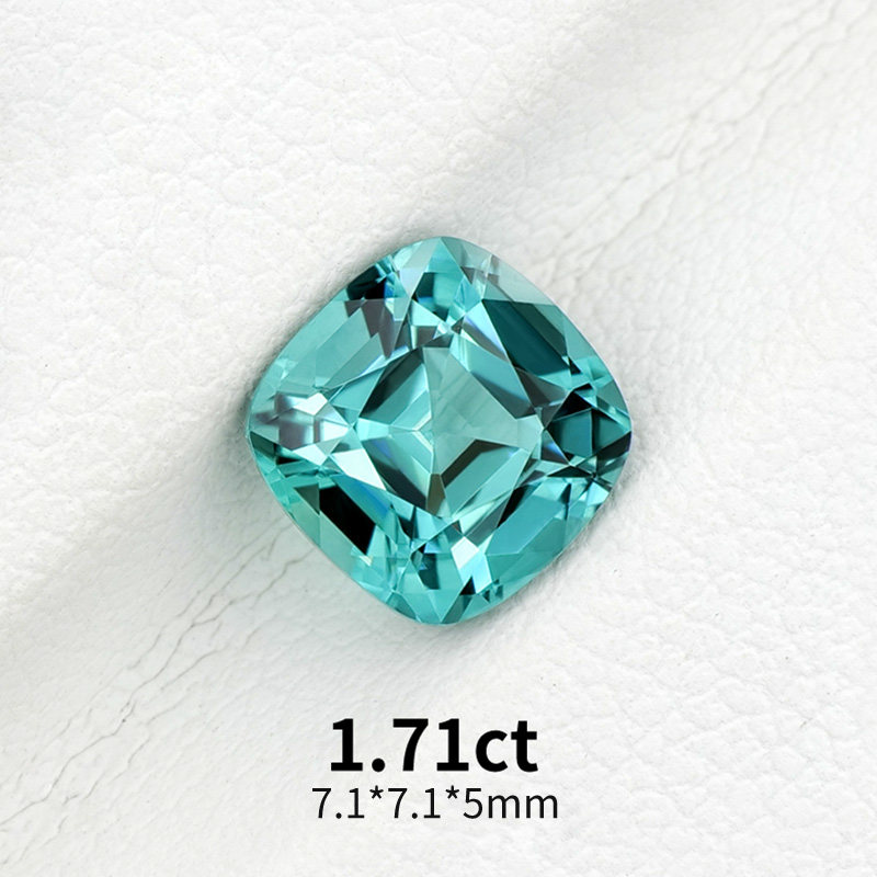 1.71ct阿富汗天然蓝绿碧玺精品Lagoon碧玺裸石精切方枕形戒面彩宝