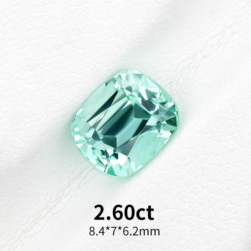 2.60ct长枕形戒面天然蓝绿碧玺阿富汗薄荷绿碧玺裸石全反火彩宝