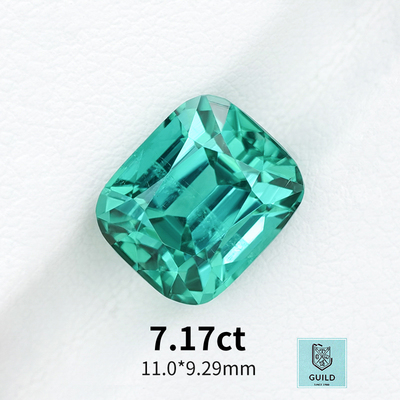 7.17ct阿富汗精切Lagoon蓝绿碧玺枕形裸石高级彩宝珠宝定制镶嵌