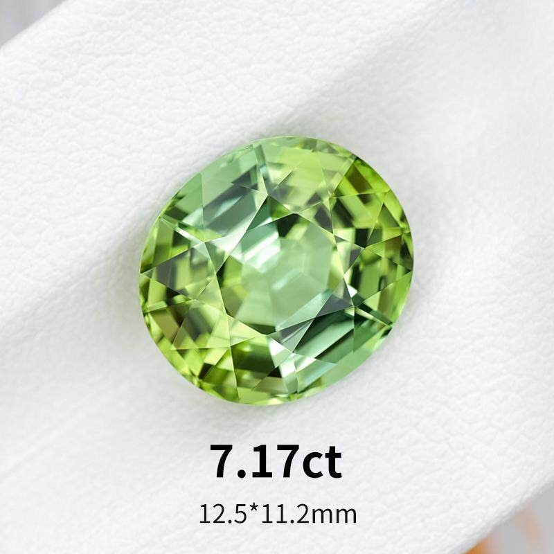 7.17ct天然绿碧玺裸石椭圆精切戒面苹果绿色宝石全净全反火彩宝