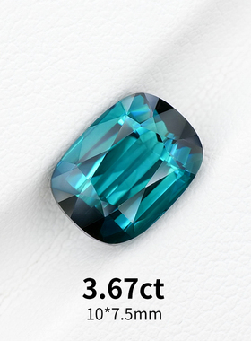 3.67ct天然Indigo蓝碧玺枕形精切蓝绿碧玺裸石蓝色宝石珠宝定制
