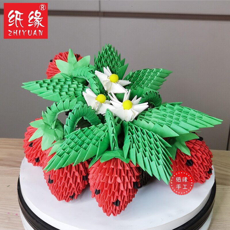 纸缘手工三角插折纸创意草莓盆景三角插草莓摆件材料包半成品套装