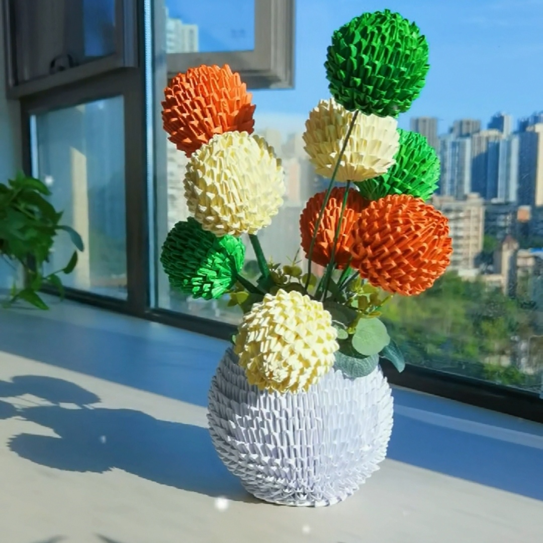 手工三角插折纸绣球花摆件玩具