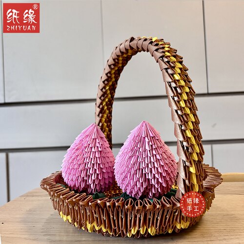 纸缘三角插折纸手工寿桃折纸仙桃贺寿创意作品桃子材料包制作礼品