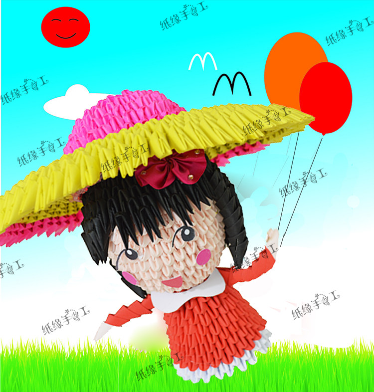 纸缘手工原创樱桃三角插小丸子折纸作品学生手工帽子套装材料包