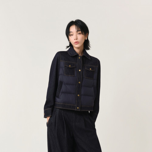 AS牛仔拼接羽绒服女26冬通勤显瘦休闲百搭短款翻领轻薄保暖外套