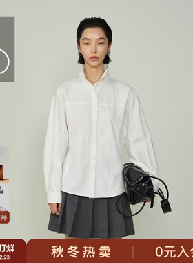 AS衬衫女25冬季新款收腰简约立体袖型气质翻领宽松显瘦百搭上衣