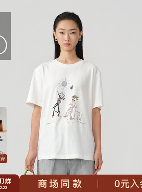 AS艺术涂鸦圆领T恤女26春季新款通勤百搭显瘦宽松多色短袖上衣