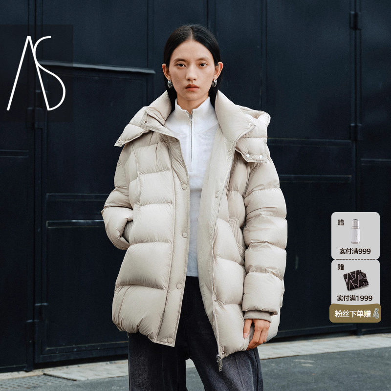 AS显瘦中长款羽绒服保暖罗口防风