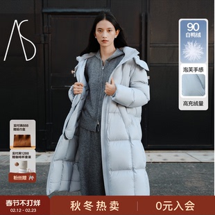 AS保暖羽绒服女25冬季新款连帽长款隐形磁吸扣加厚保暖面包服外套